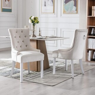 Modern Velvet Tufted Dining Chairs with White Wooden Legs, Set of 2 ...