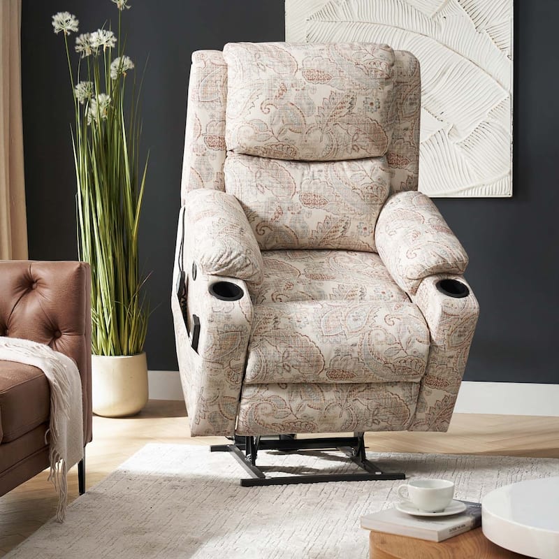 Larry Traditional Floral Dual Motor Heated Lift Assist Power Recliner with Massage by HULALA HOME