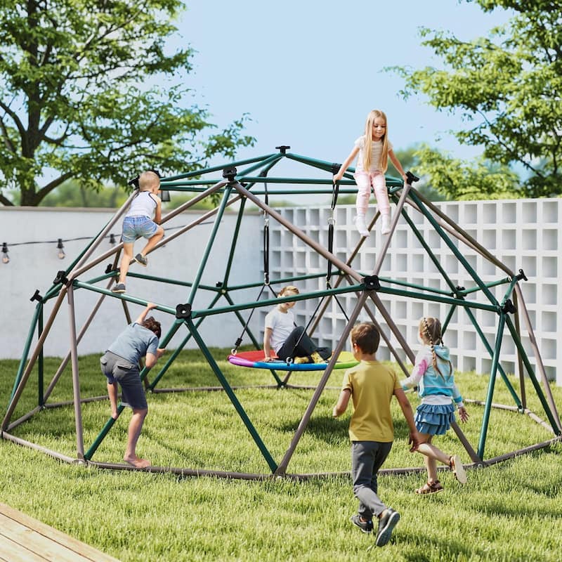 10 ft Climbing Dome Swing Set with Saucer Swing, Jungle Gym for Kids Outdoor Playset for Ages 3-12 - 10ftx10ft
