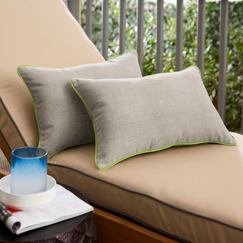 Sorra Home Sunbrella Cast Silver Indoor/Outdoor Corded Pillow Set of 2 - 14 in x 24 in