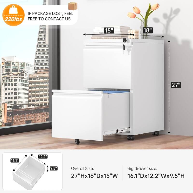 2 Drawer Metal Locking Office Mobile File Cabinet Rolling Storage Cabinet for Home Office