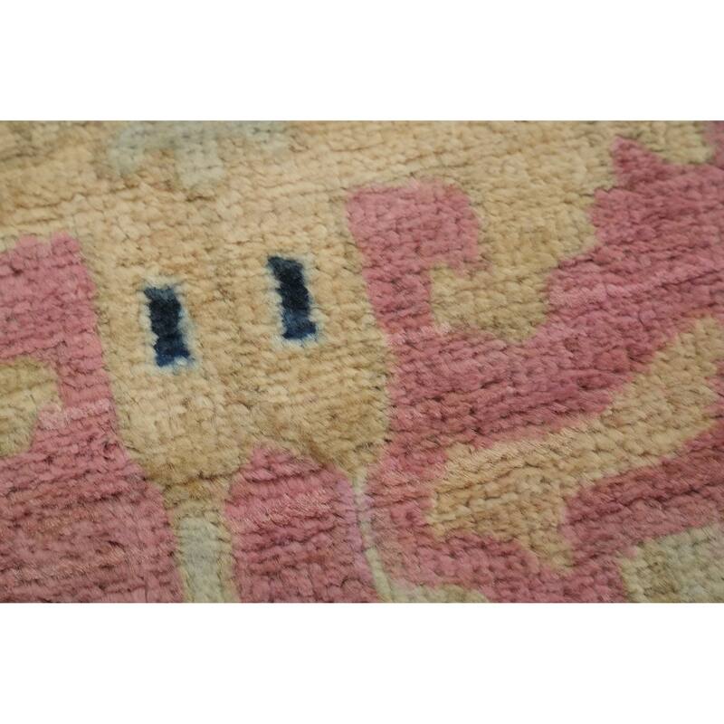 Hand Knotted Oriental 100% Wool Carpet Transitional All-Over Pink Oushak Runner Rug - 14' 7'' X 2' 7''