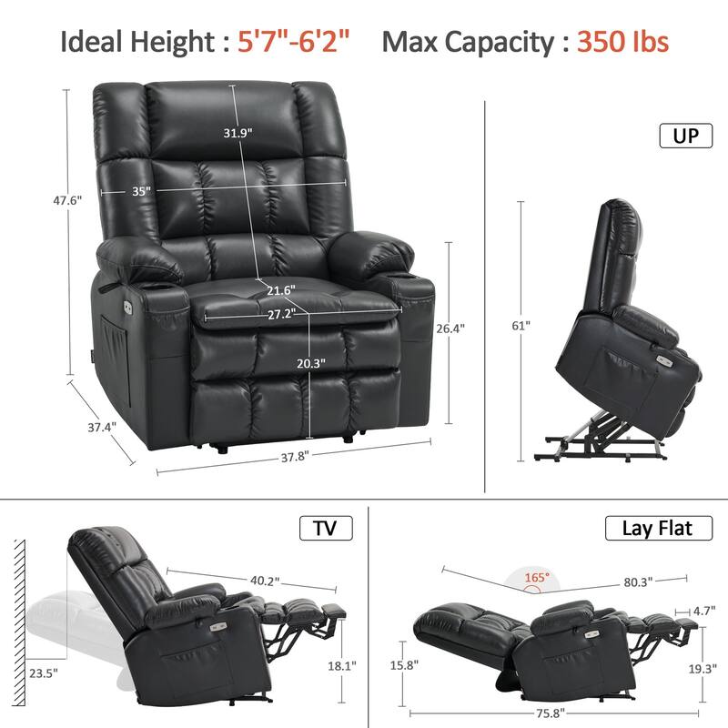 MCombo Dual Motor Power Lift Recliner Chair with Massage and Heat for Big People, Faux Leather R7891 (Large-Wide)