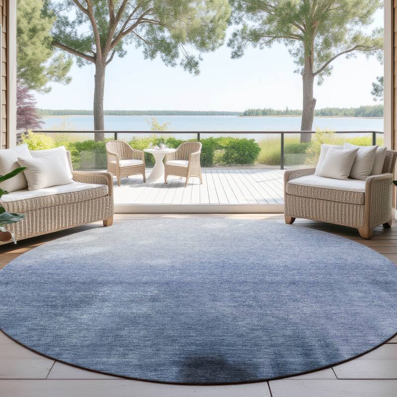 Machine Washable Indoor/ Outdoor Modern Dawn Chantille Rug - Navy - 8' x 8'