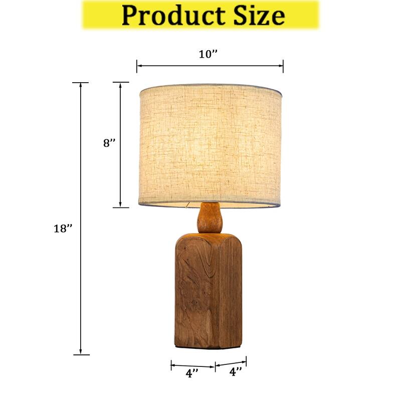 18''/22''Farmhouse Traditional Natural Solid Wood Table Lamp with Beige Fabri Drum Shade for Bedroom Living Room