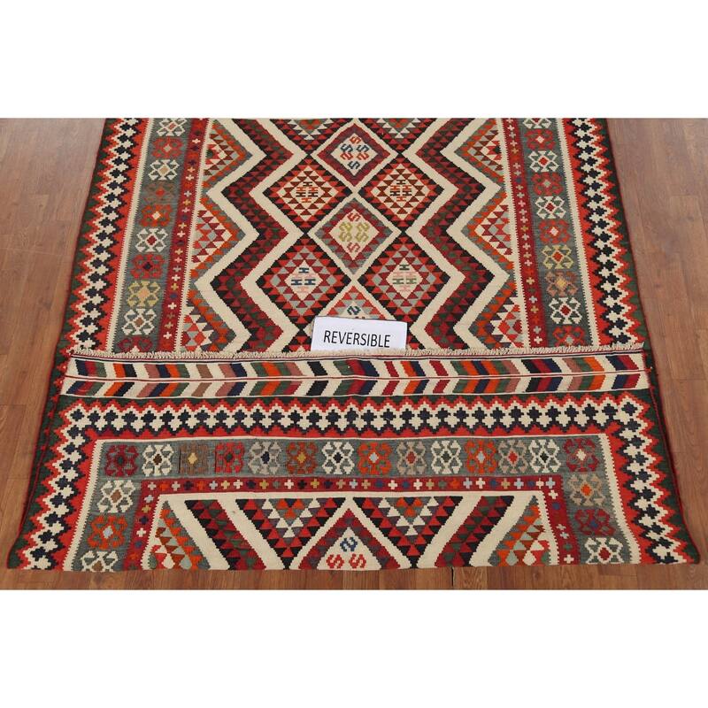 Kilim Qashqai Persian Vintage Rug Vegetable Dye Wool Carpet - 5'3"x 7'8"
