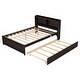 preview thumbnail 4 of 3, Full Size Bed with Pull-Out Trundle and Built-In Bookcase Headboard, Pine Wood Frame with Sturdy Slats