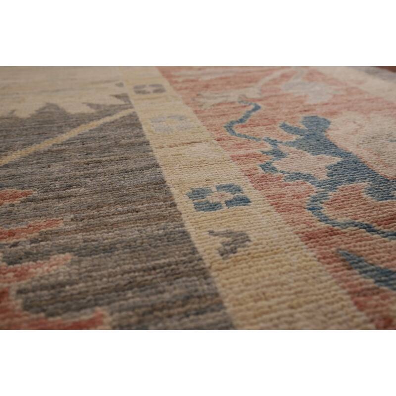 Vegetable Dye Oushak Turkish Area Rug Hand-Knotted Grey Wool Carpet - 9'2" x 11'0"