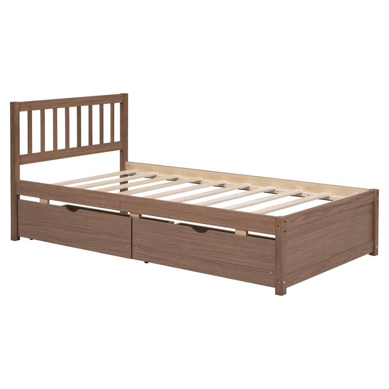 Modern Design Wooden Twin Size Platform Bed with 2 Drawers