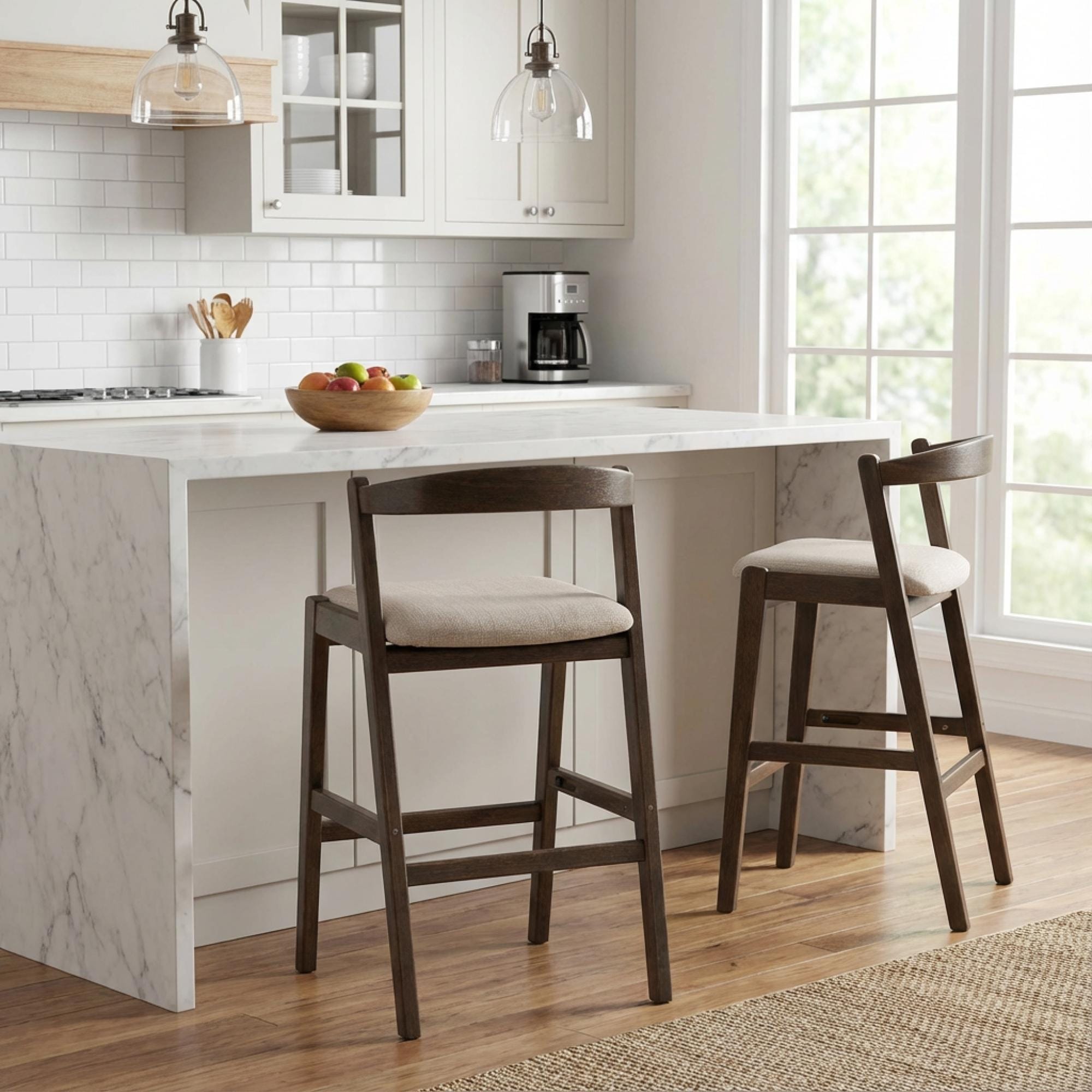 Roomfitters Balmain Indoor Rubberwood Barstools with Cushioned Seat, Set of 2 - Set of 2