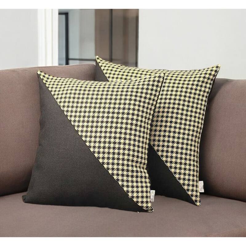 HomeRoots Set Of Two 18" X 18" Black And Yellow Polyester Houndstooth Zippered Pillow - Accent - Polyester