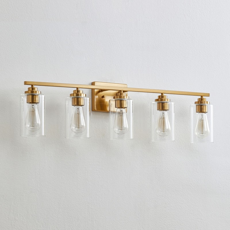 KAWOTI Rive 35" 5-Light Modern Bathroom Vanity Light with Clear Glass