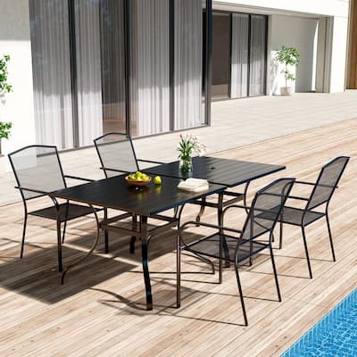 Clihome Outdoor 6 Piece Patio Dining Table Steel Mesh Chair Set