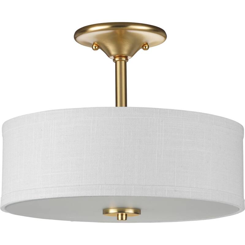Inspire Collection Two-Light Satin Brass Summer Linen Shade New Traditional Semi-Flush Light - 13 in x 13 in x 10.125 in