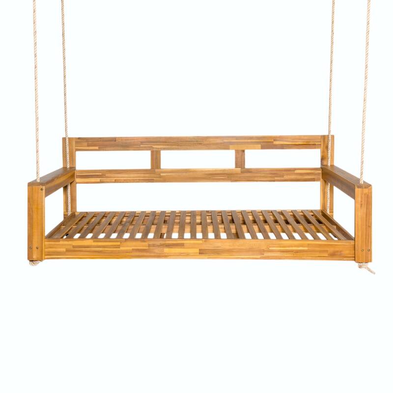 Patio Wooden Twin Size Porch Swing Daybed Frame, Garden Swing Bench Chair with 4 Hanging Ropes