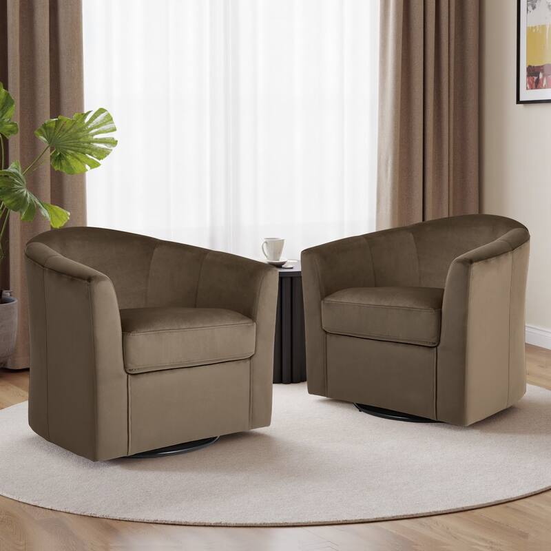 2 Set Modern Upholstered Swivel Barrel Chair Living Room Accent Chair