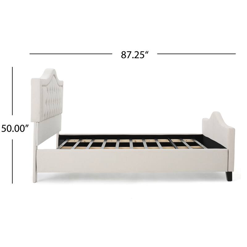 Button Tufted Wingback Platform Bed Upholstered Queen Size Bed Frame with Arched Nailhead Trim Headboard and Footboard