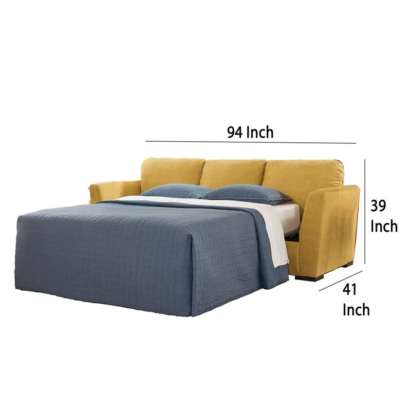 Viena Queen Sofa Sleeper, 2 Accent Bolster Pillows, Yellow Faux Velvet