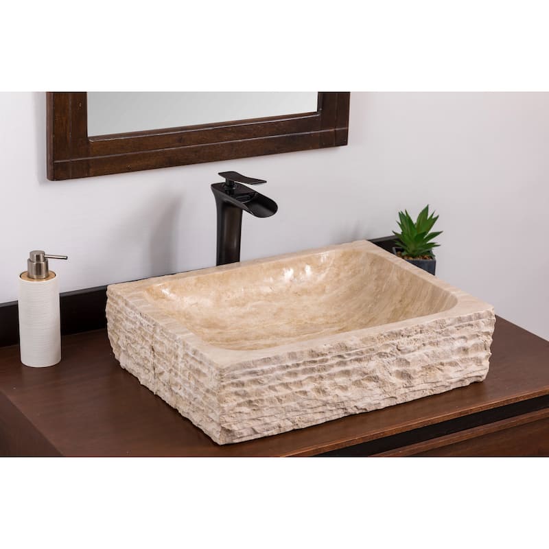 Natural Stone Vessel Bathroom Sink - Rustic Rectangular Stone Sink
