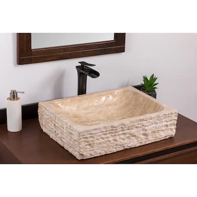 Natural Stone Vessel Bathroom Sink - Rustic Rectangular Stone Sink