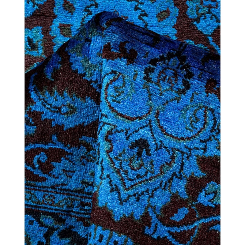 Overton Hand Knotted Wool Vintage Inspired Modern Contemporary Overdyed Blue Runner Rug - 2' 6" x 12' 1"