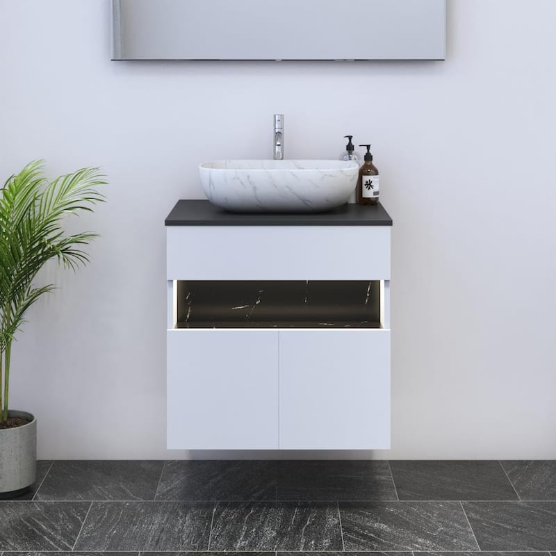 Laguna 2D 60 Floating Bathroom Vanity (24" Width) - 18" Vessel White - Black
