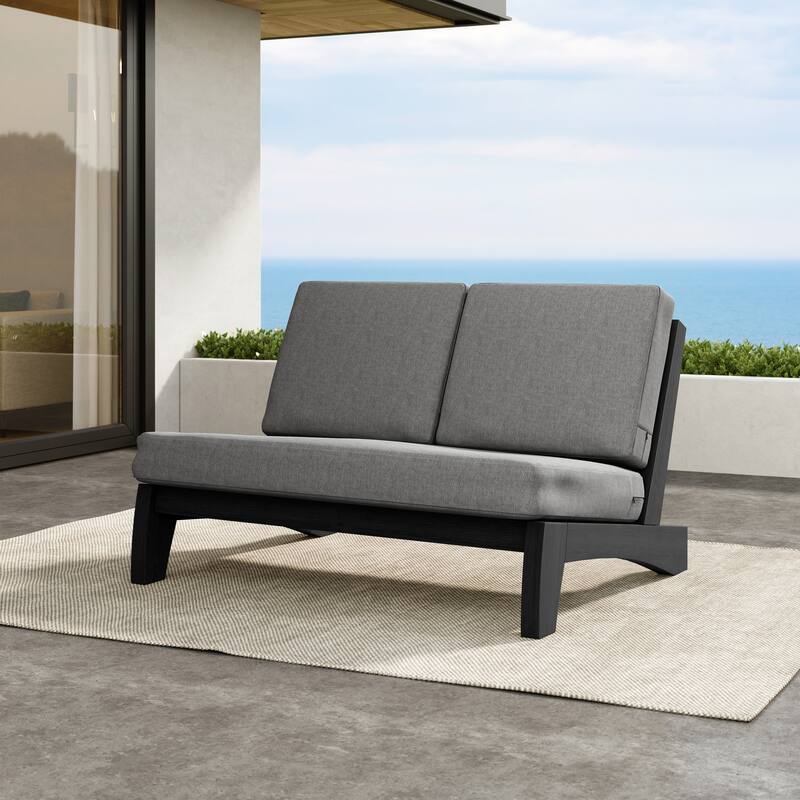 Outdoor Teak Wood Waterproof Armless Chair Loveseat with Cushions