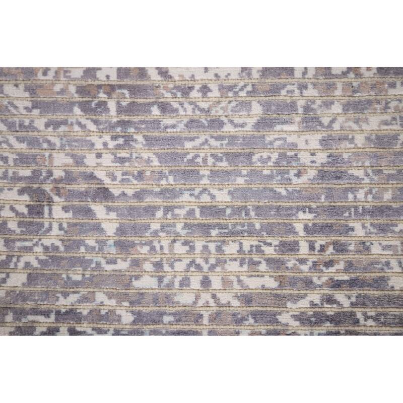 All-Over Striped Abstract Modern Accent Rug Hand-Knotted Wool Carpet - 2'8" x 5'0"