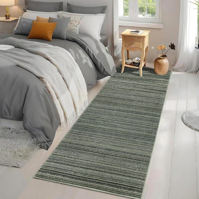 Modern Stripe Machine Washable Area Rug for Bedroom, Living Room, Green - 1'6" x 2'6"