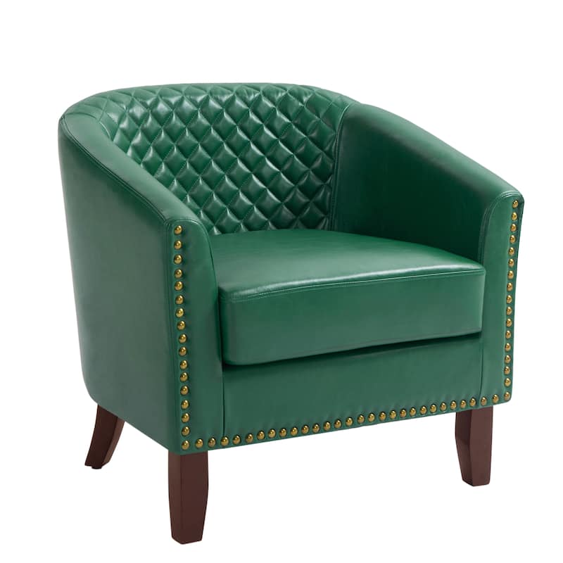 Axia 4 Set Modern Faux Leather Barrel Accent Chairs with Wood Legs
