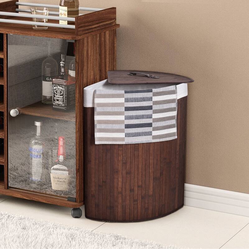 Costway Corner Bamboo Hamper Laundry Basket Washing Cloth Bin Storage