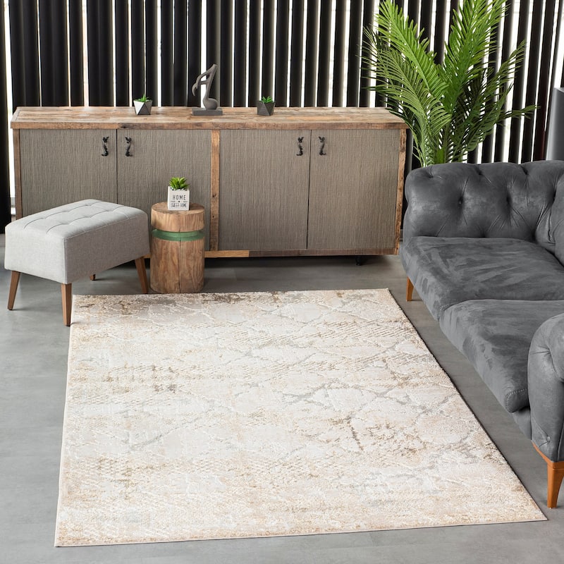 Liam Transitional Beige and Mustard Abstract Rug