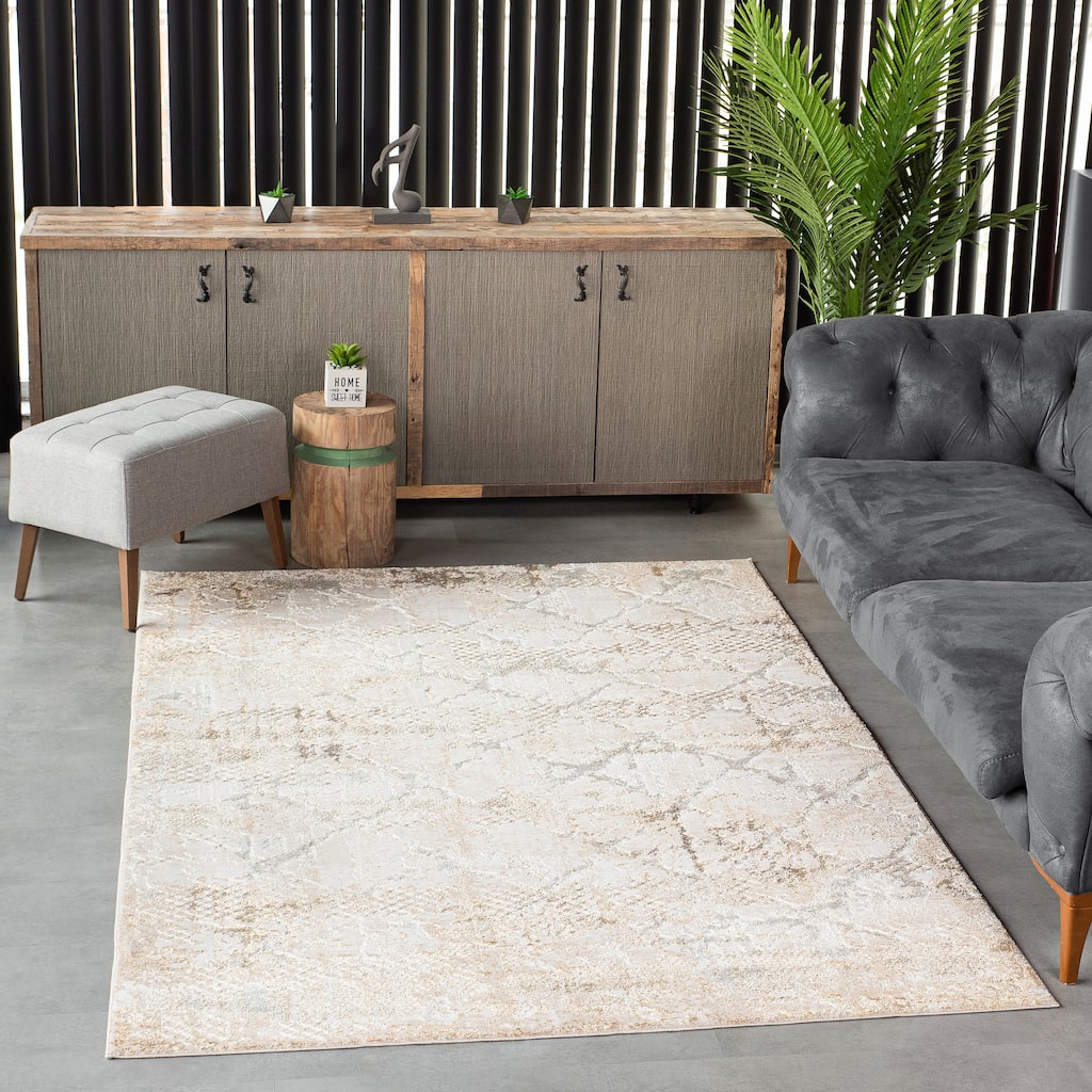 Liam Transitional Beige and Mustard Abstract Rug