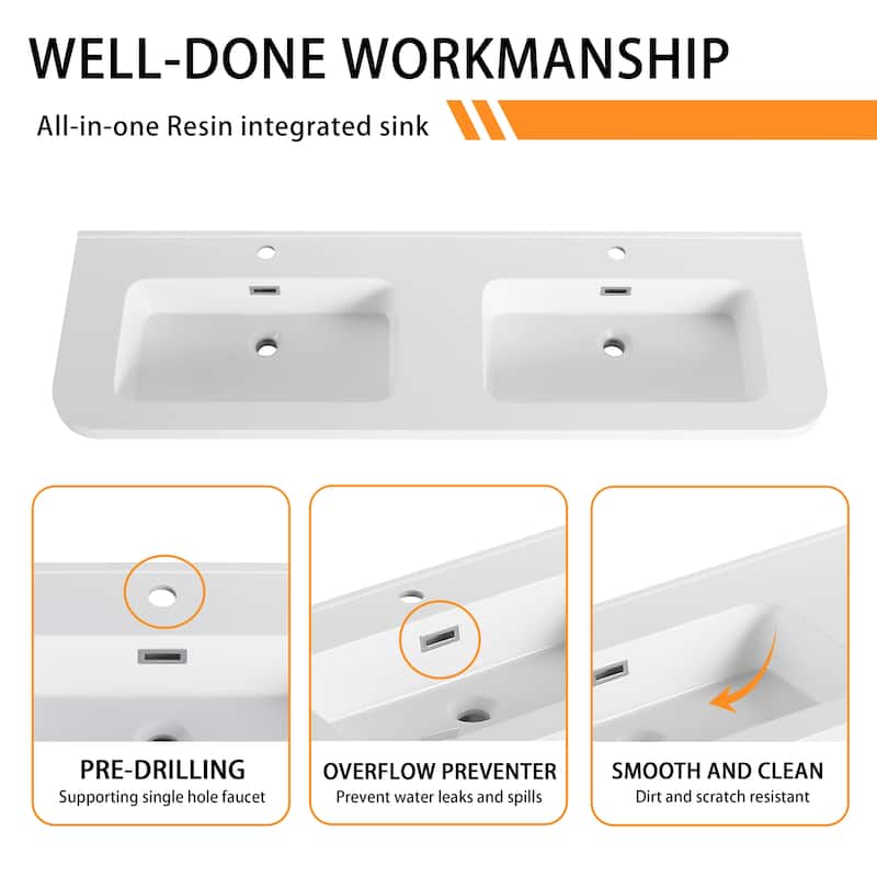 Bathroom Vanity With Resin Sink In 48/60 Inch, Floating Bathroom Vanity With Soft Close Doors