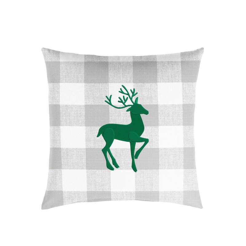 Deer Buffalo Plaid Indoor/ Outdoor Pillow, 18 in x 18 in