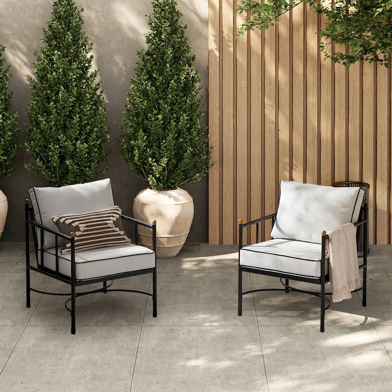 Mopio Odelia Patio Furniture, Outdoor Sectional Conversation Set - Black & Gold Armchairs Set of 2 Only