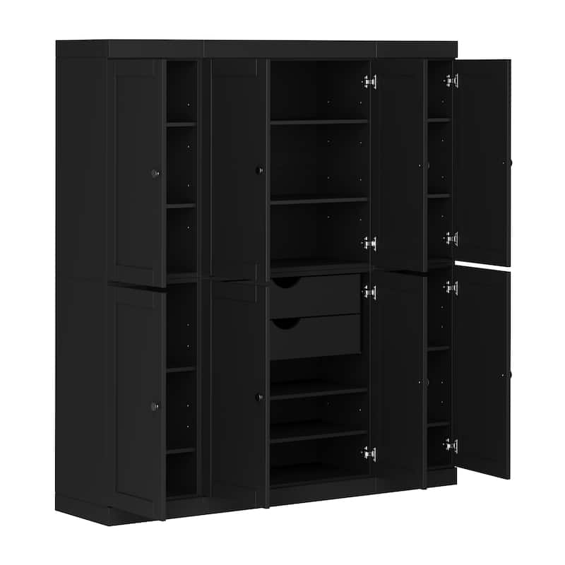 Palace Imports 100% Solid Wood 65" Pantry Cabinet with Shaker Doors, 2-Drawers and Adjustable Shelves
