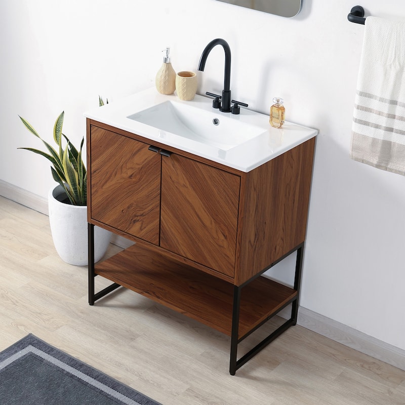 Juhl Chevron-Front Modern Minimalist 2-Shelf Bath Vanity Cabinet Only (Sink Basin Not Included), By JONATHAN Y