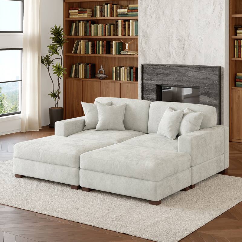 Oversized Chenille Modular Sectional Sofa Conversation Set with 2 Ottomans
