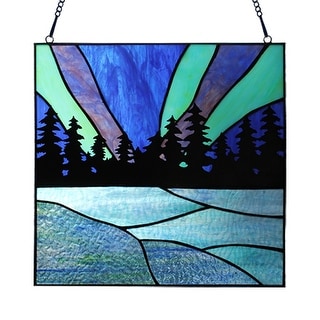 Whispering Pines River of Goods Stained Glass Window Pane in Blue - On ...