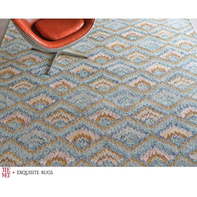 The Met X Exquisite Rugs Bargello Light Blue/Multi Area Rug