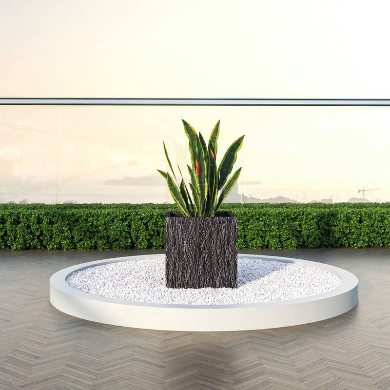 Verdura Modern 3-Piece Square Planter Pot in Fiberstone and Clay with Drainage Holes for Home Garden Office Patio Porch Yard