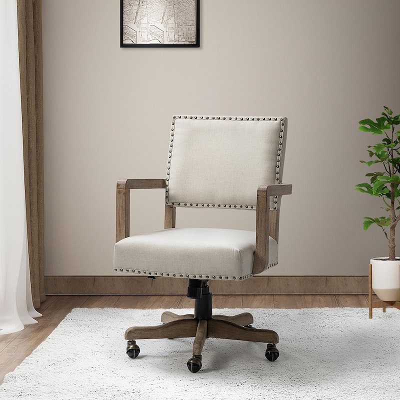 Taresa Modern Mid-Back Swivel Height Adjustable Task Chair with Nailhead Trim by HULALA HOME - LINEN