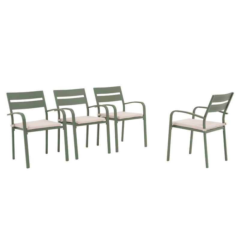 Outdoor Stackable Aluminum Dining Chair with Cushion (Set of 4)