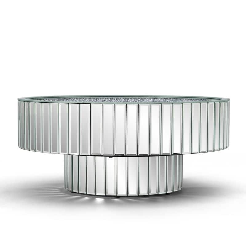Round Mirrored Coffee Table Accent Table with Crushed Diamond