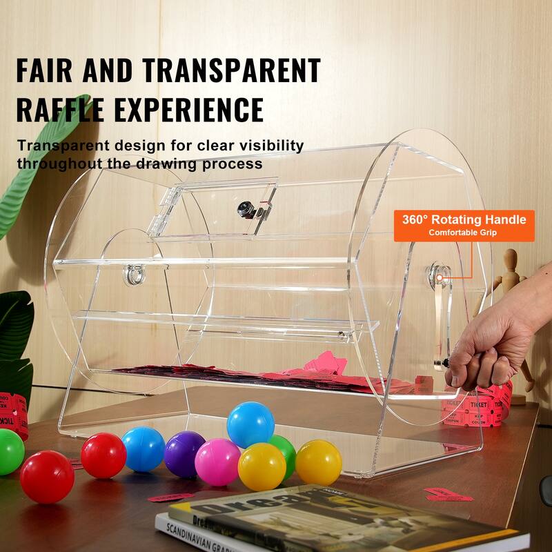 VEVOR Acrylic Raffle Drum, Professional Raffle Ticket Spinning Cage with 2 Keys, Transparent Lottery Spinning Drawing. - White