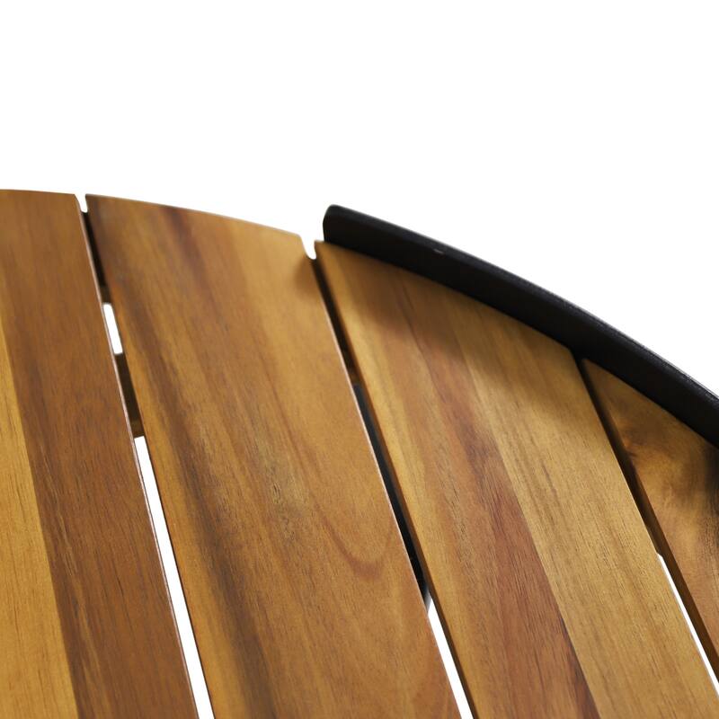 Roomfitters Modern Round Coffee Table with Teak-Style Wood Surface and Sleek Metal Base, Teak