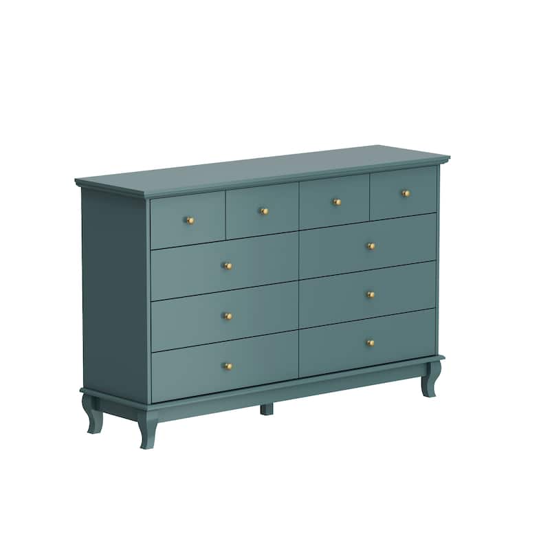 Black 8 Drawer Dresser with Solid Wood Legs, Modern Double Dresser Storage Cabinet for Bedroom, 55.1" Wide