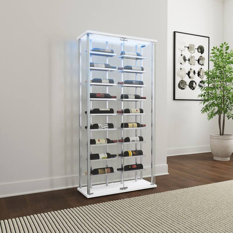 Montara Tempered Glass Wine Storage Display Curio Cabinet With Led Lighting Chrome