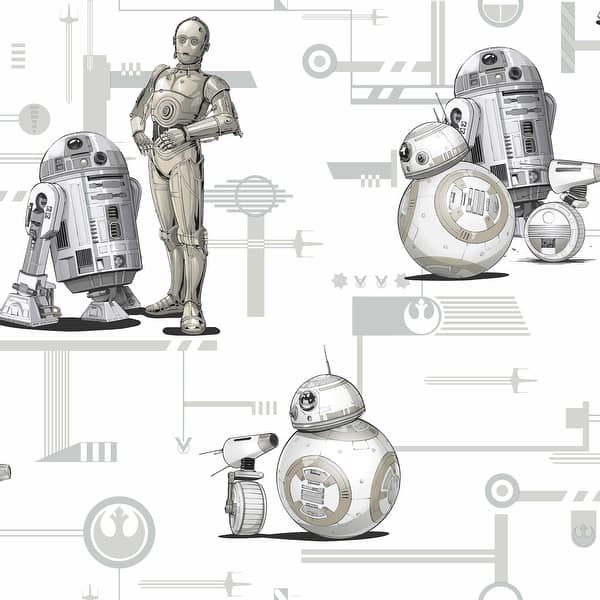 slide 2 of 6, Star Wars: The Rise of Skywalker, Droids! Black & White Wallpaper